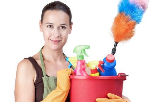 Professional cleaners in SW19 working in a bright living room