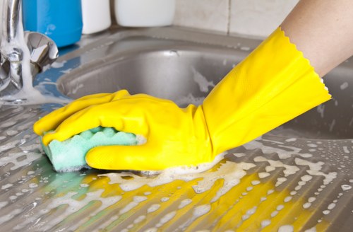Health and safety reminder for cleaners near fire exits and emergency procedures.
