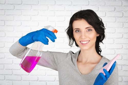 Detailed cleaning of living space surfaces by a SW19 cleaning team